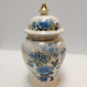 Vintage Sadler England Luster Ware Urn Ginger Jar Blue Floral Design Gold Trim